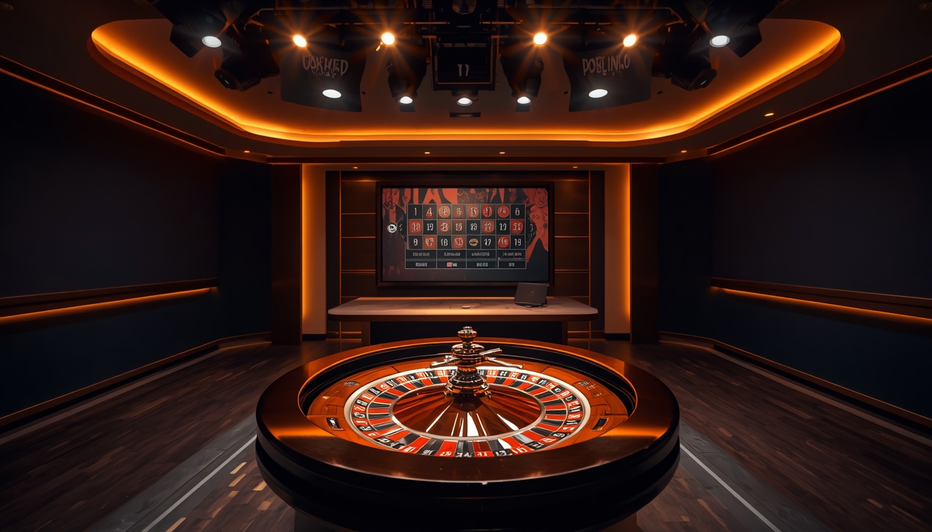 Professional live casino broadcast studio with roulette wheel