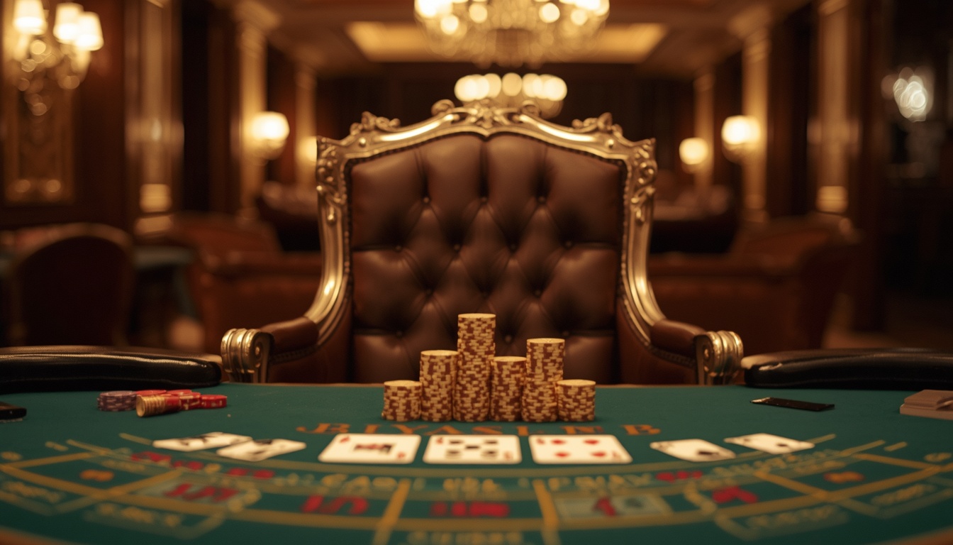 Elegant empty casino chair at a luxurious baccarat table