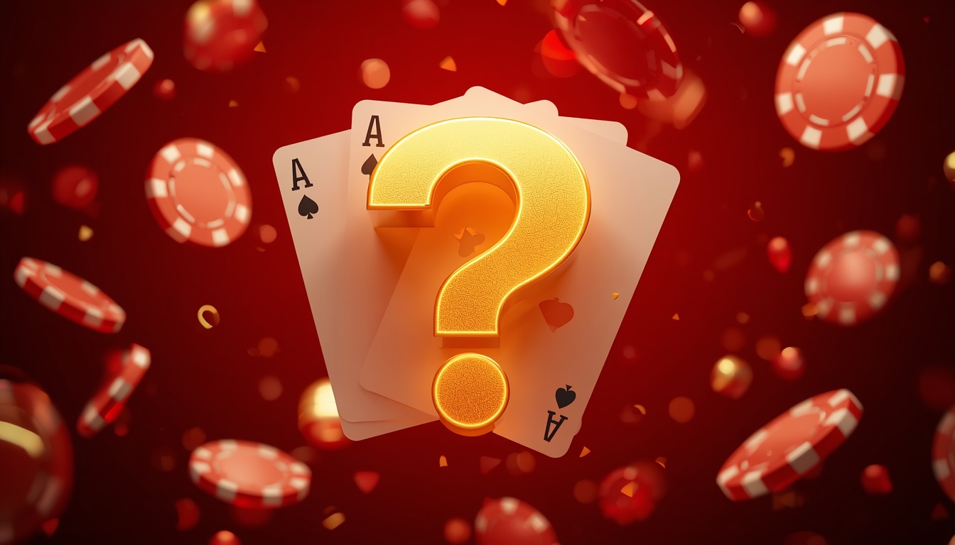Golden question mark with playing cards and casino chips