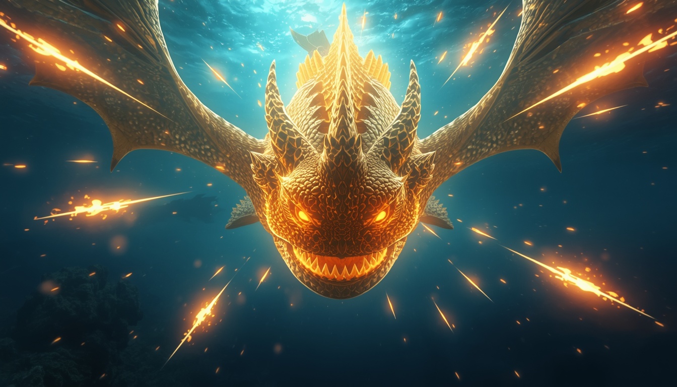 Massive glowing golden dragon boss fish battle underwater on Bajilive fishing game