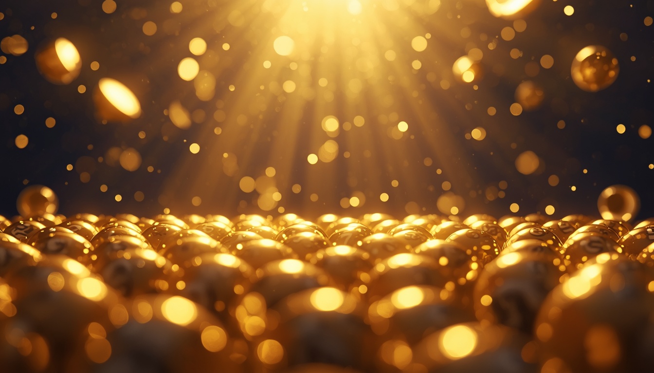 Welcoming glowing scene of golden lottery balls rolling toward the viewer on Bajilive