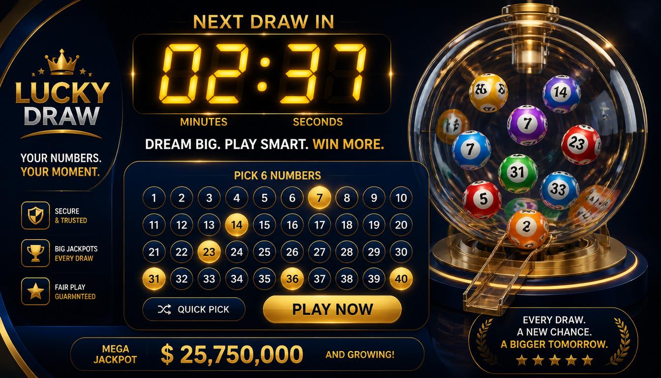 Glowing countdown clock above a lottery number selection screen on Bajilive