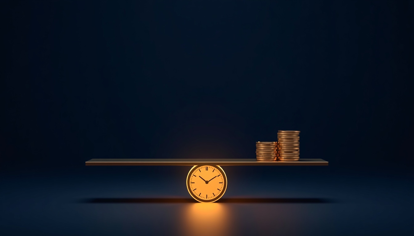 Calm balanced scale with a clock and coins, responsible play concept on Bajilive