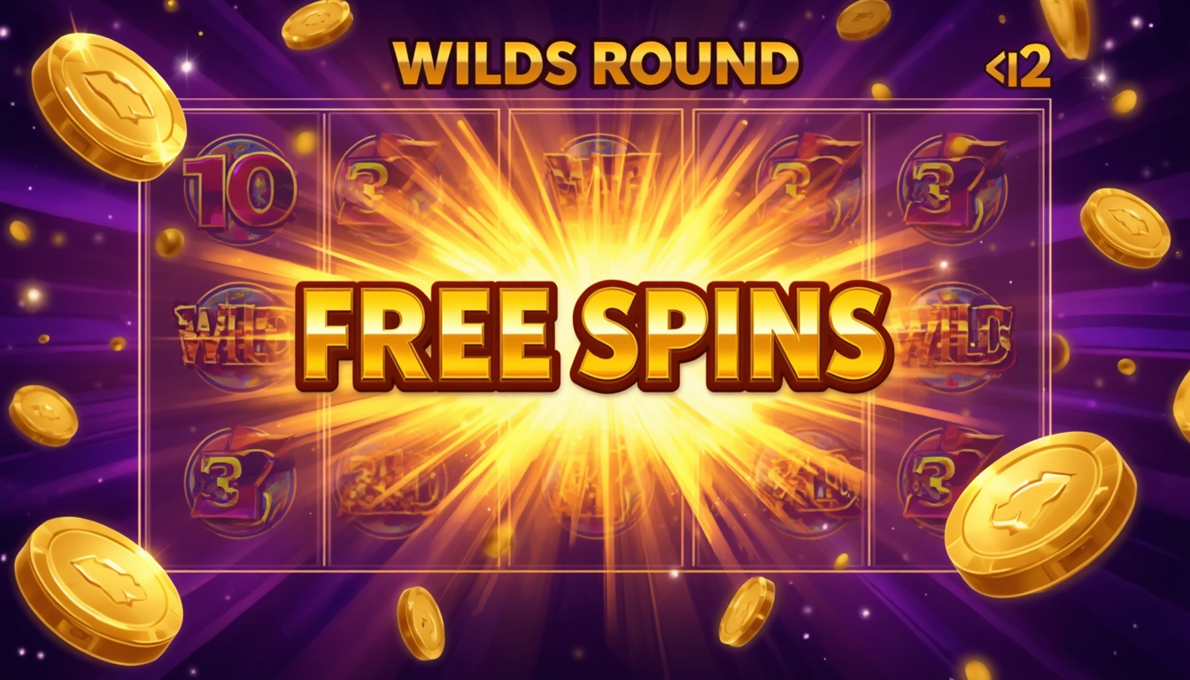 Slot machine bonus round with wild symbols and free spins