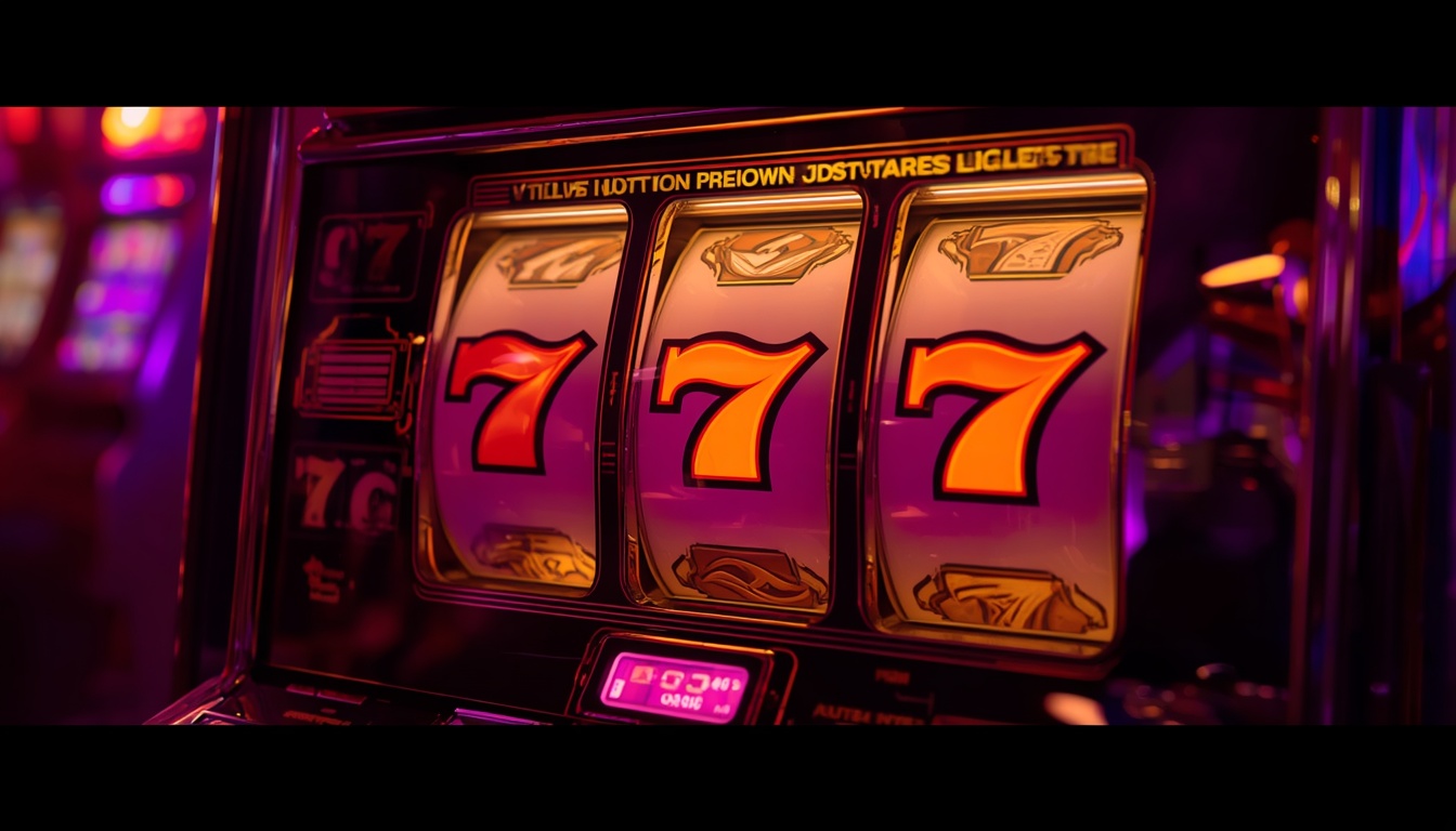 Elegant vintage slot machine glowing with lucky seven symbols