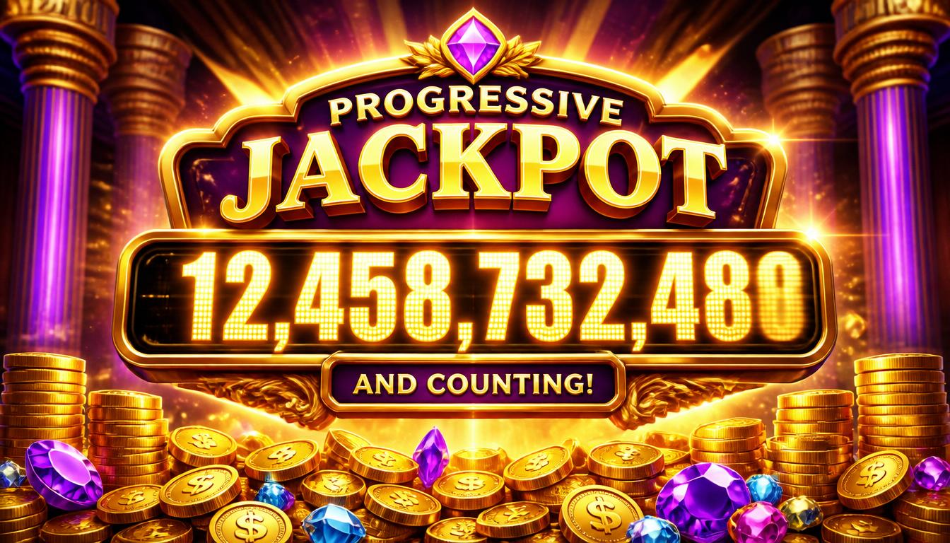 Progressive jackpot counter with gold coins and gems