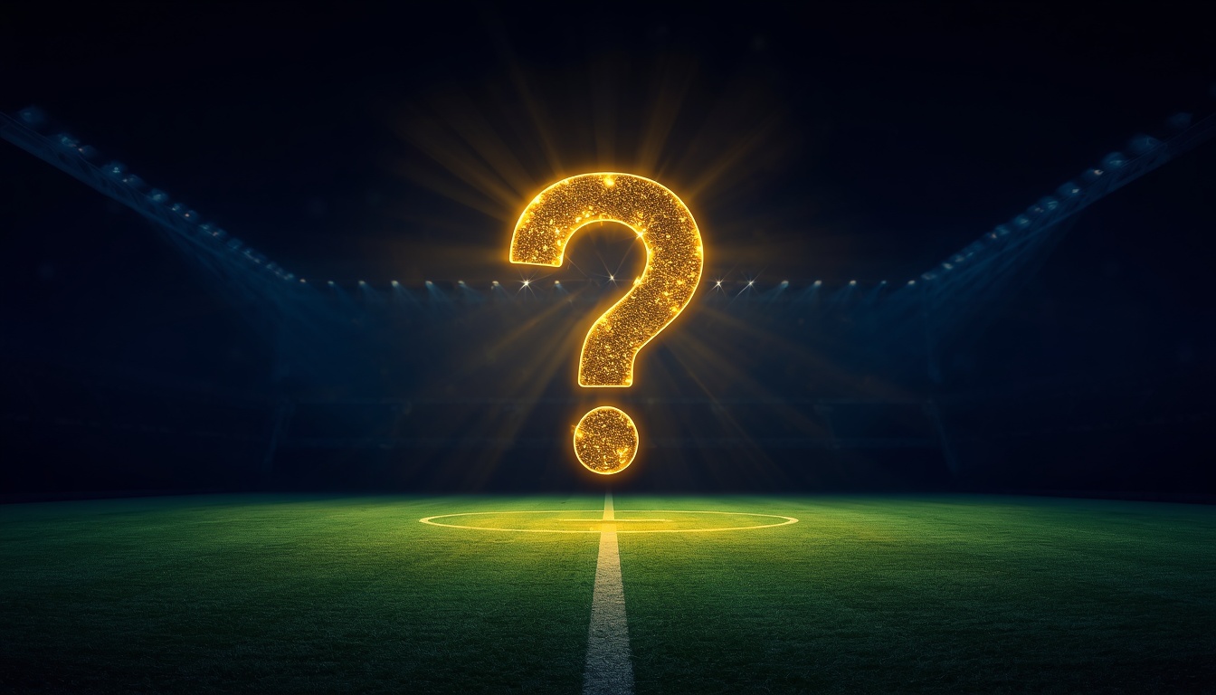 Glowing golden question mark above a stadium field, FAQ concept on Bajilive